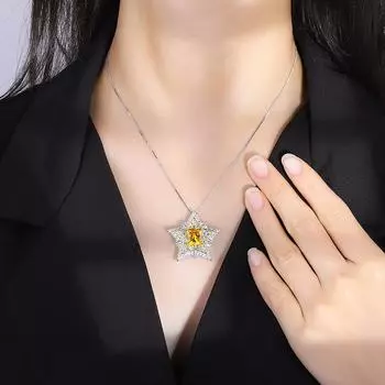Новое умное женское ожерелье со звездой и цветком, кулон в виде пентаграммы и бриллиантов, женское ожерелье со звездой из желтого циркония, цепочка на ключицу