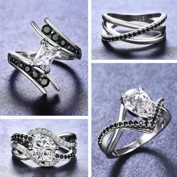 Новое уникальное черное полое кольцо с кубическим цирконием для женщин, модные женские современные свадебные украшения, кольца 10