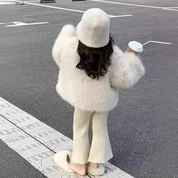 Новое утепленное пальто для девочек из флиса, детская шуба из искусственного меха лисы, универсальное модное пальто из иностранного меха 90cm