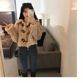 Новое утолщенное искусственное меховое пальто из искусственной овечьей шерсти, женское короткое осенне-зимнее теплое плюшевое пальто L 101-55 kg