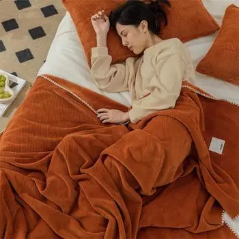Новое утолщенное вафельное одеяло, двухслойное композитное молочное флисовое однотонное многофункциональное одеяло 100*150cm