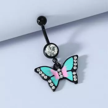 Новое ювелирное изделие для пирсинга, бабочка, капельное масло, кольцо для пупка, алмазный пупок, пряжка для пупка, украшение для танца живота чёрный