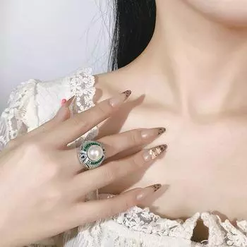 Новое ювелирное украшение жемчужное кольцо медный поднос позолоченный имитация натурального халцедона австралийский белый бисер суд высокое чувство ретро женский стиль