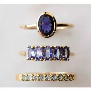 Новое ювелирное женское кольцо Ins Wind с тремя частями из европейского и американского голубого бриллианта No. 5