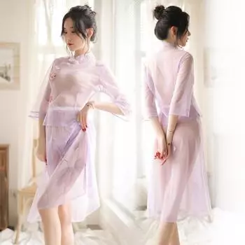 Новое веселое ретро маленькое свежее платье с принтом времен Китайской Республики длинное платье открытое из трех частей перспективное искушение женщины one size fits all