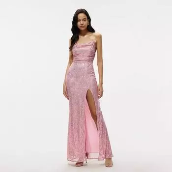 Новое весенне-летнее платье без рукавов с подтяжками, облегающее платье с запахом на бедрах, расшитое пайетками S розовый