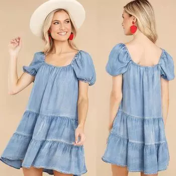Новое весенне-летнее повседневное свободное джинсовое платье с короткими рукавами S