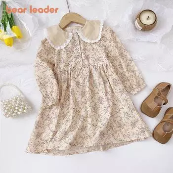 Новое весенне-осеннее кружевное платье с откидным воротником для девочек Bear Leader, повседневная детская одежда для детей 3-7 лет AM1733 4T