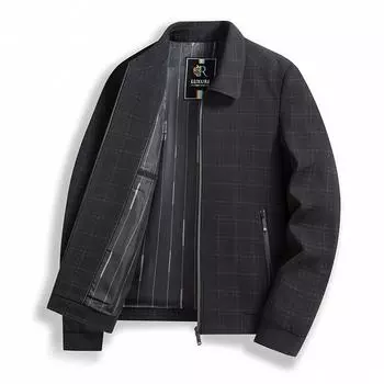Новое весенне-осеннее пальто для папы среднего возраста, свободная повседневная мужская куртка с лацканами в клетку на молнии L