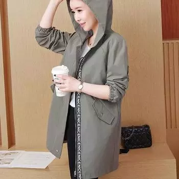 Новое весенне-осеннее повседневное пальто для женщин с длинным рукавом и капюшоном, среднее женское пальто, ветровка, пальто M чёрный