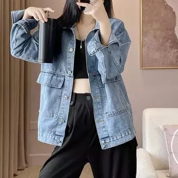 Новое весенне-осеннее винтажное классическое джинсовое пальто, свободные женские джинсовые куртки, однобортные уличные пальто в стиле Харадзюку, пальто для поездок на работу S синий