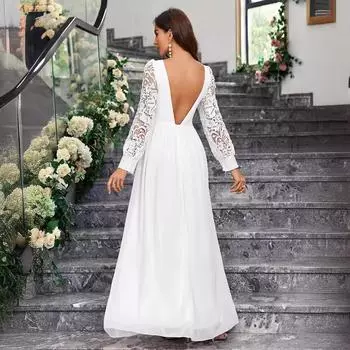 Новое весеннее элегантное женское платье-футляр с V-образным вырезом, длинными рукавами и завязками на шее, однотонное S белый