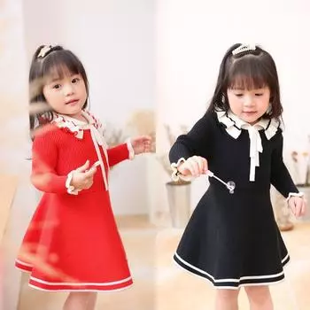 Новое весеннее бархатное теплое платье принцессы для девочек - милое красное праздничное платье-свитер на китайский Новый год Size 110 (recommended height 90-98cm)