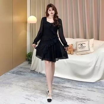 Новое весеннее французское повседневное платье свободного кроя больших размеров для женщин L for 105-120 lbs