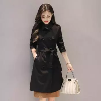 Новое весеннее корейское однотонное тонкое двубортное пальто средней и длинной длины для женщин M