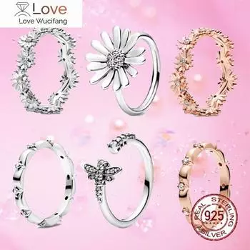 Новое весеннее подлинное кольцо из стерлингового серебра 925 пробы со сверкающим цветком маргаритки, кольца-короны для женщин, помолвочные украшения, подарок на вечеринку, настоящее 7