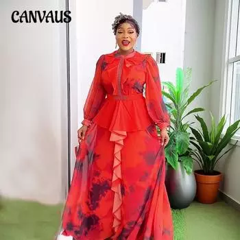 Новое винтажное длинное платье с оборками и принтом для женщин больших размеров L жёлтый