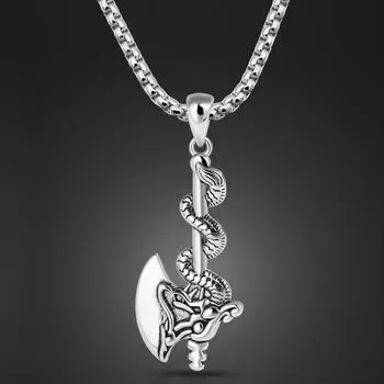 Новое винтажное мужское ожерелье из 100% стерлингового серебра 925 пробы с драконом, мужское ожерелье с топором, коробка-цепочка, колье, Корея, Япония, ювелирные изделия, подарок белый