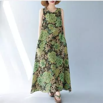 Новое винтажное платье с цветочным принтом без рукавов больших размеров для женщин, повседневное свободное длинное летнее платье M