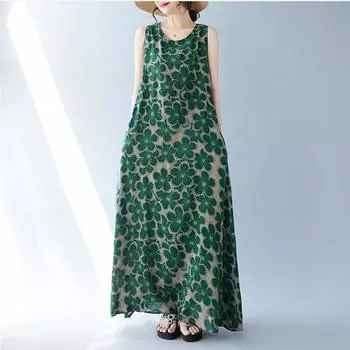 Новое винтажное платье с цветочным принтом без рукавов больших размеров для женщин, повседневное свободное длинное летнее платье M