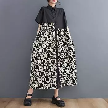 Новое винтажное платье с цветочным принтом больших размеров с коротким рукавом для женщин, повседневное свободное летнее платье-рубашка