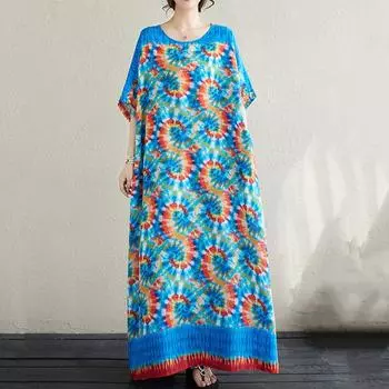 Новое винтажное платье с цветочным принтом больших размеров с коротким рукавом для женщин, повседневное свободное длинное летнее платье макси