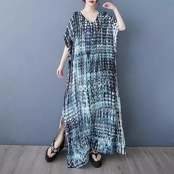 Новое винтажное платье с цветочным принтом больших размеров с коротким рукавом для женщин, повседневное свободное длинное летнее платье макси L
