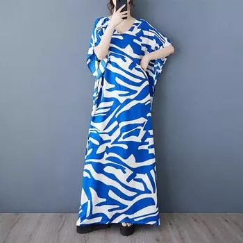 Новое винтажное платье с цветочным принтом больших размеров с коротким рукавом для женщин, повседневное свободное длинное летнее платье макси L