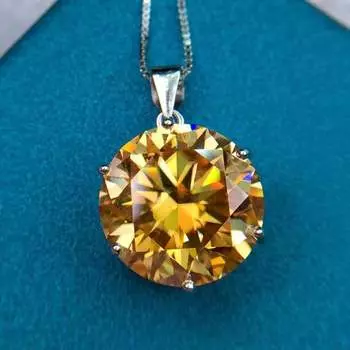 Новое властное 10-каратное желтое муассановое бриллиантовое ожерелье с подвеской Lucky Yellow Noble Hearts & Arrows Cut Jewelry Accessories 45cm