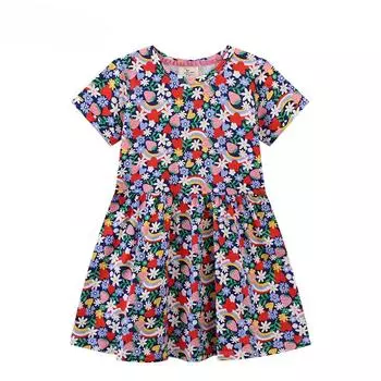 Новое вязаное платье с короткими рукавами для девочек, мягкое летнее платье принцессы из ткани с принтом 100-110cm
