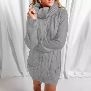 Новое вязаное платье-свитер с высоким воротом и круглым вырезом S красный