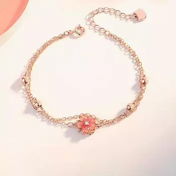 Новое вращающееся ожерелье «Три жизни три поколения» с цветком персика для девочек, легкий роскошный женский браслет с сакурой Adjustable size