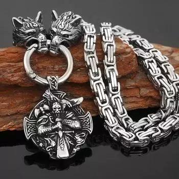 Новое высокое качество из нержавеющей стали, голова волка викингов, портрет Одина, Корона, кулон с топором, ожерелье, мужские ювелирные изделия, кулон, ожерелье, подарок 55cm