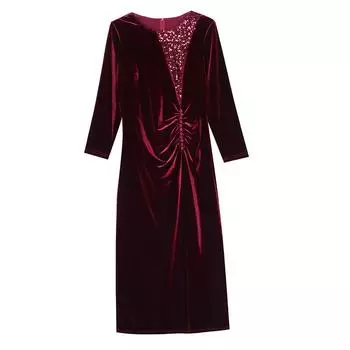 Новое высококачественное и модное облегающее талию платье с разрезом из золотого бархата M красный