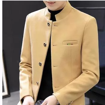 Новое высококачественное мужское утепленное флисовое пальто в британском стиле, элегантное однотонное модное простое облегающее удобное повседневное шерстяное пальто M