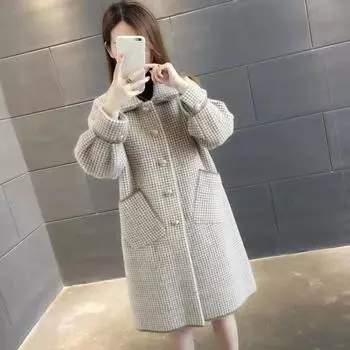 Новое высококачественное осенне-зимнее пальто, женский новый корейский вязаный кардиган, свободный шерстяной свитер средней длины L хаки
