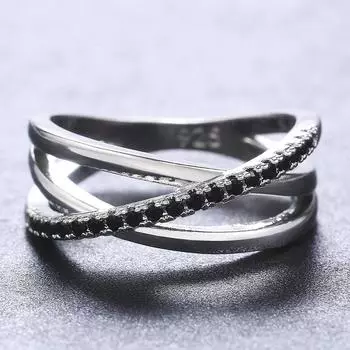 Новое X три ряда крест модное женское кольцо с микро-асфальтированным черным цирконом модные женские ювелирные изделия для вечеринки индивидуальные подарочные кольца 10