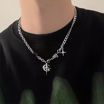 Новое Y2K кубинское ожерелье с подвеской в виде звезды и луны для мужчин в стиле панк, черное циркониевое колье-чокер для мужчин, ювелирные изделия, подарки серебряный