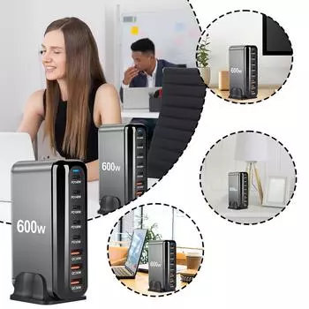 Новое зарядное устройство GaN USB C мощностью 600 Вт, 8 портов USB Type C, PD, быстрая зарядка, 14 адаптеров 16 15 для iPhone Stat V6F6 Mental-US