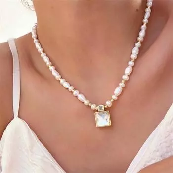 Новое жемчужное квадратное ожерелье с подвеской, модное нишевое ожерелье с имитацией жемчуга, женский подарок, ювелирные аксессуары