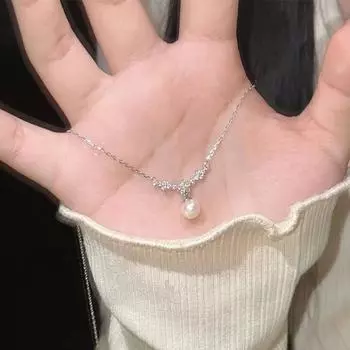 Новое жемчужное ожерелье с блестящим очаровательным циркониевым геометрическим кулоном в подарок на день рождения для женщин, ювелирные украшения платиновый