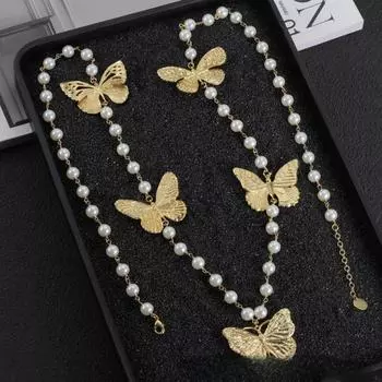 1 шт. Новое ожерелье из жемчуга с бабочкой, женская мода, легкая, роскошная, высококачественная цепочка, ювелирные изделия золотой