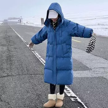 Новое женское хлопковое пальто, зимняя куртка из хлопка, женская парка средней длины, свободная толстая теплая верхняя одежда с капюшоном M чёрный