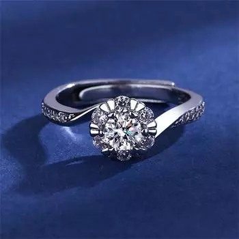 Новое женское кольцо из серебра S925 пробы с одним каратом, в форме цветка, с инкрустацией из циркона и муассанита, кольца для влюбленных, подарок на годовщину и день рождения