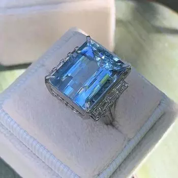 Новое женское кольцо на палец с большим небесно-голубым камнем для коктейльной вечеринки, великолепные женские аксессуары, подарок для красоты, стильные ювелирные изделия 8