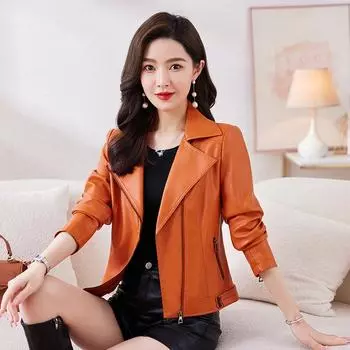 Новое женское короткое мотоциклетное пальто из искусственной кожи с высокой талией, весенне-осенняя одежда 6XL