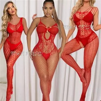 Новое женское красное нижнее белье, сексуальные сетчатые колготки, нижнее белье, костюмы, эротические сетчатые чулки для всего тела, одежда, женский комбинезон, пижамы XS