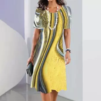 Новое женское летнее элегантное платье с принтом, женское платье с короткими рукавами, модная одежда больших размеров S