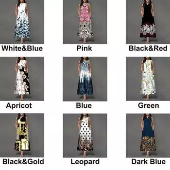 Новое женское летнее платье без рукавов с принтом, S-5XL, летнее винтажное свободное длинное платье с круглым вырезом и карманами в стиле бохо, большие размеры S леопардовый