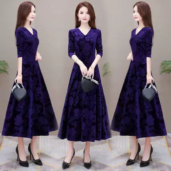 Новое женское модное осенне-зимнее элегантное однотонное бархатное платье с длинными рукавами S фиолетовый
